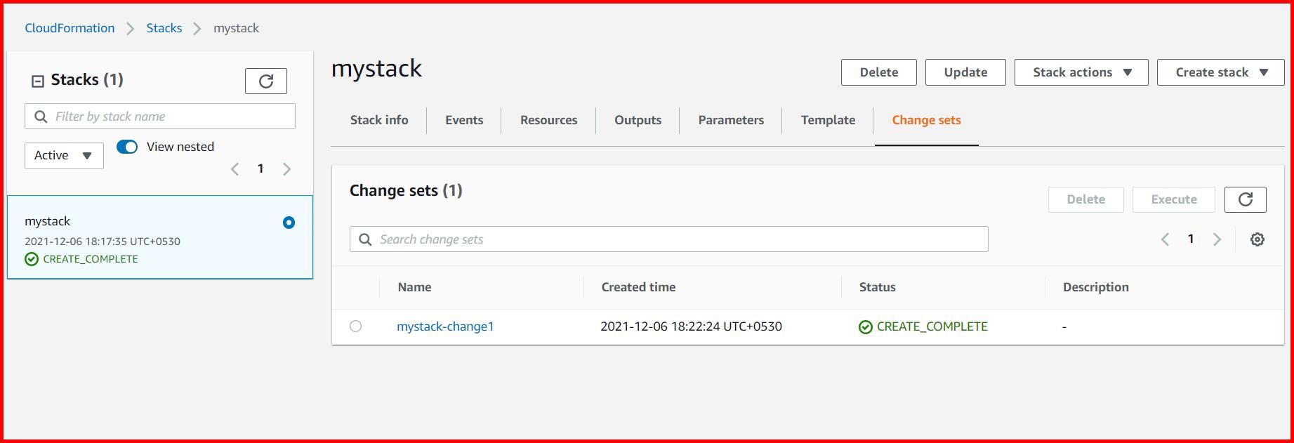 Picture showing the change set created
